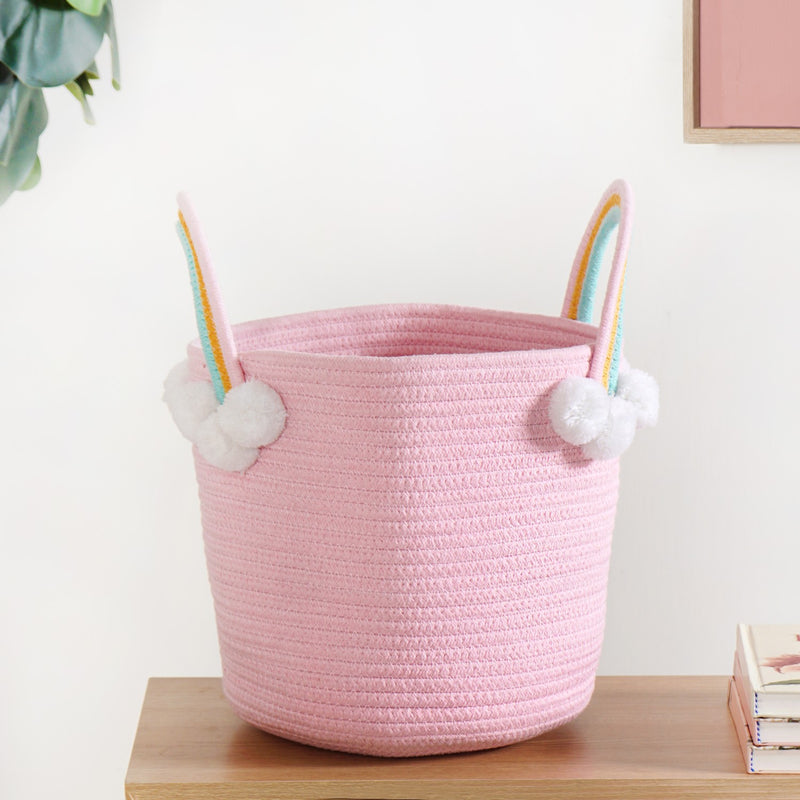 Pink Basket With Rainbow Handles