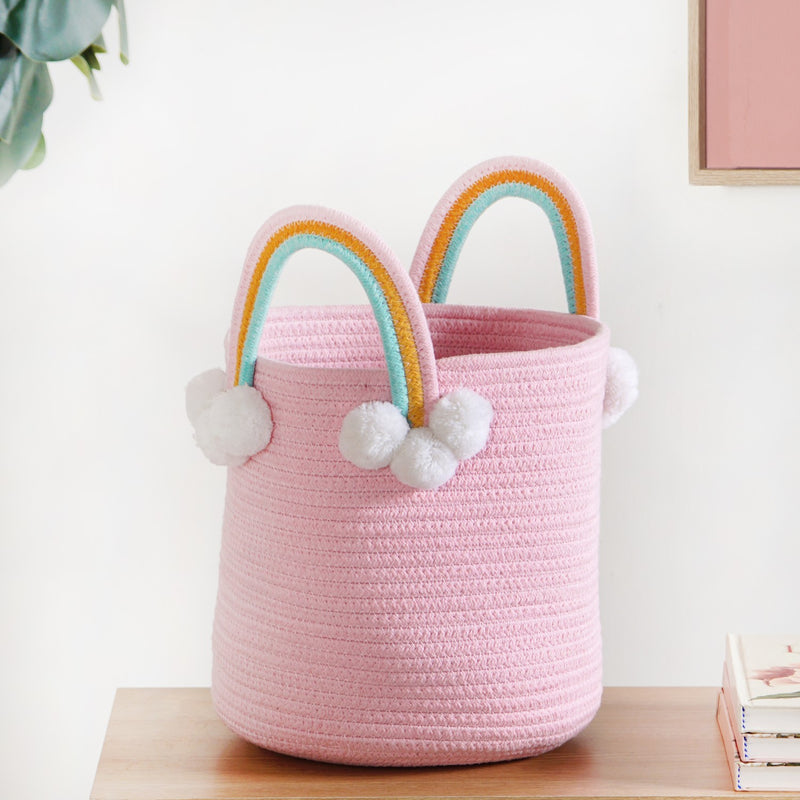 Pink Basket With Rainbow Handles