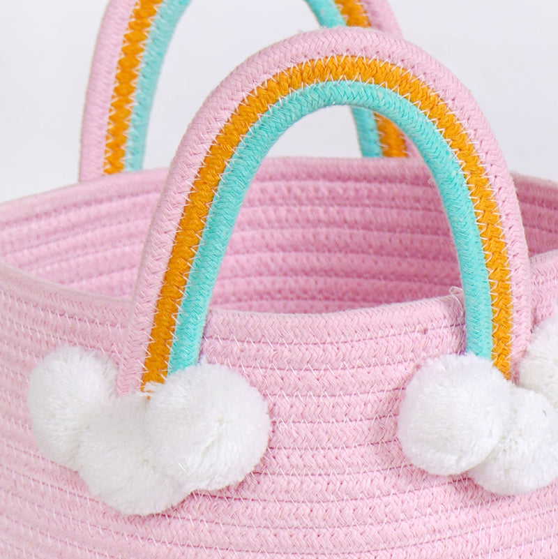 Pink Basket With Rainbow Handles
