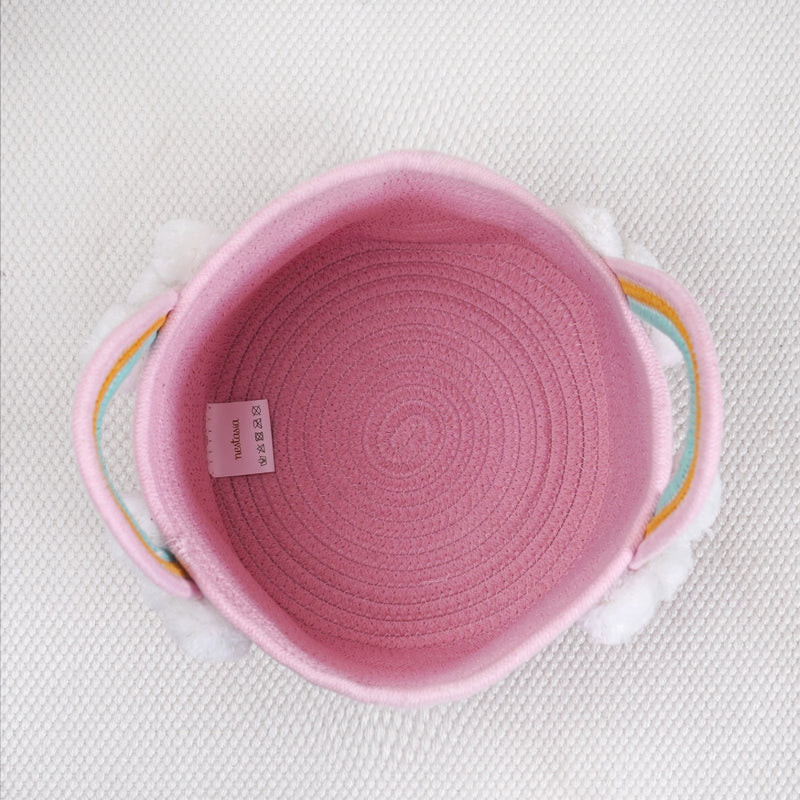 Pink Basket With Rainbow Handles