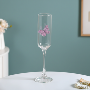 Pink Butterfly Champagne Flute Glass 200ml