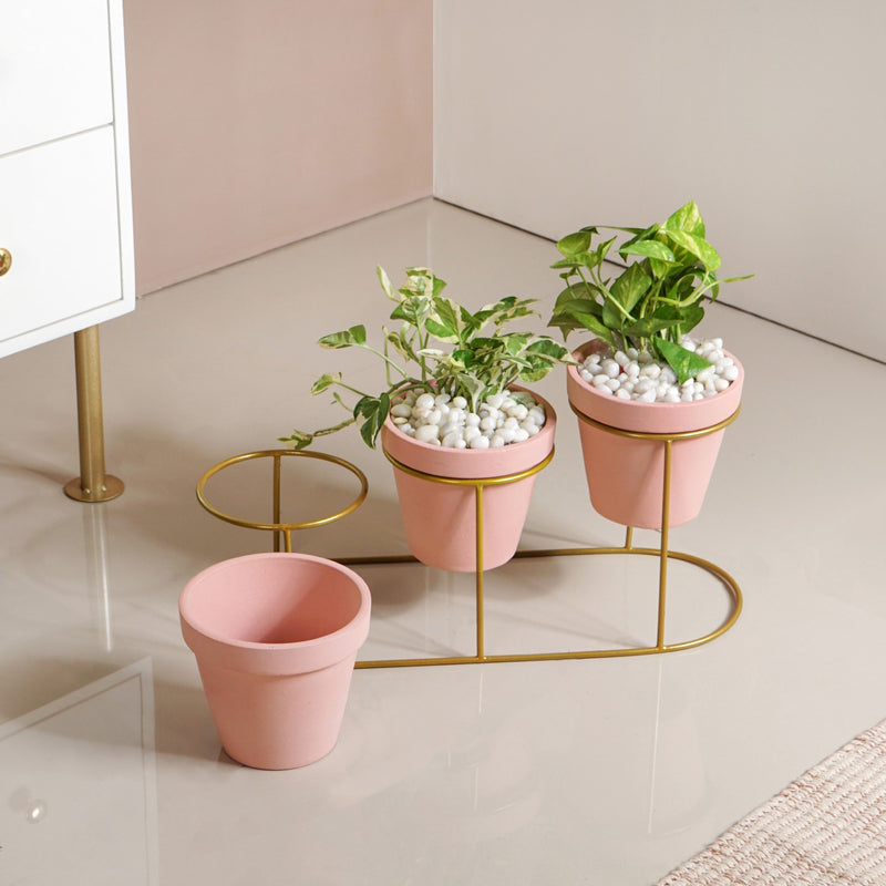 Pink Cascade 3 Tier Planter And Stand Set