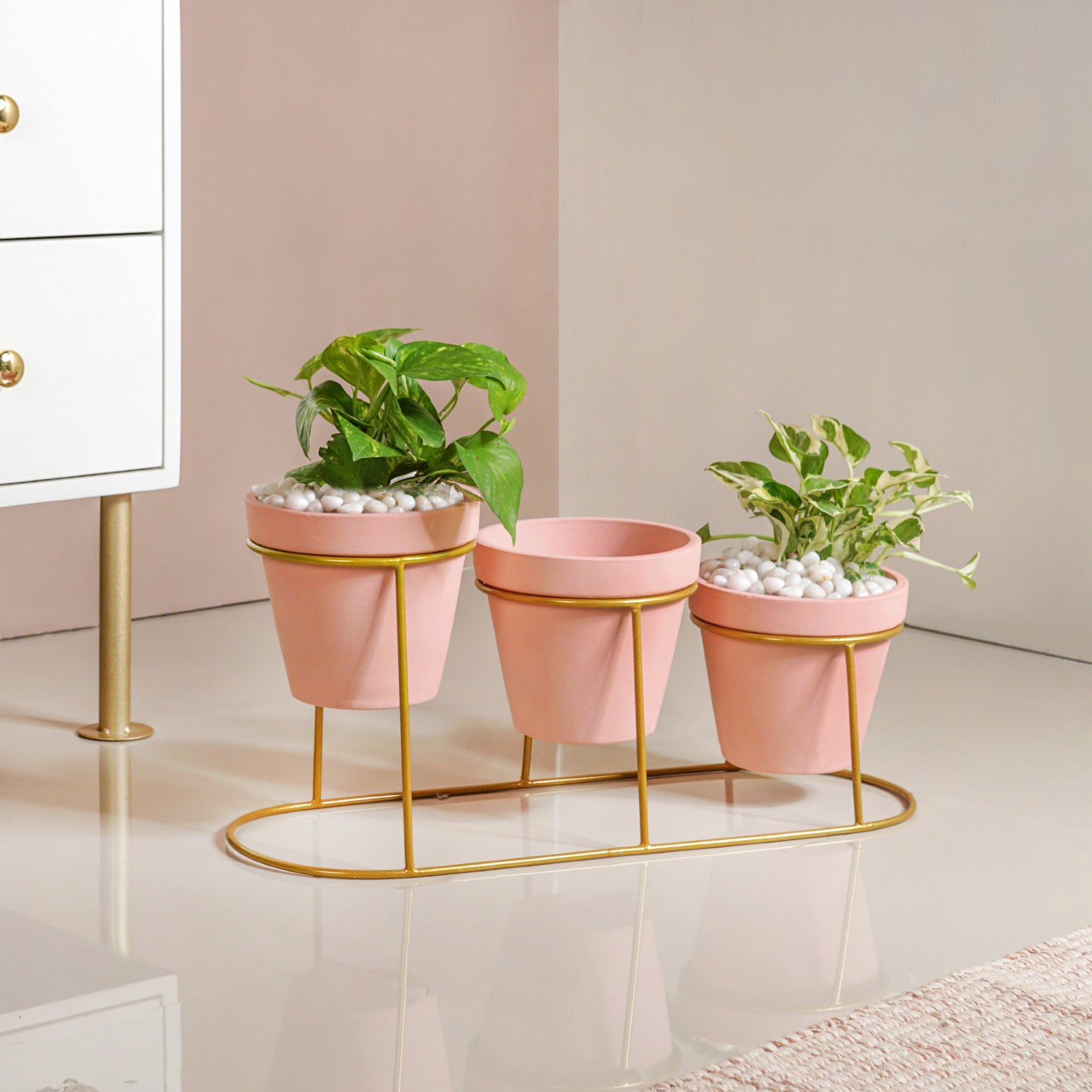 rose gold indoor planter Pink Cascade 3 Tier Planter And Stand Set Online - Premium Planter