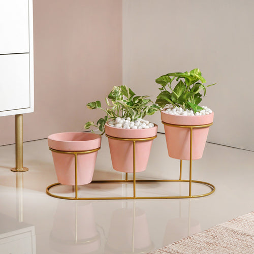 Pink Cascade 3 Tier Planter And Stand Set