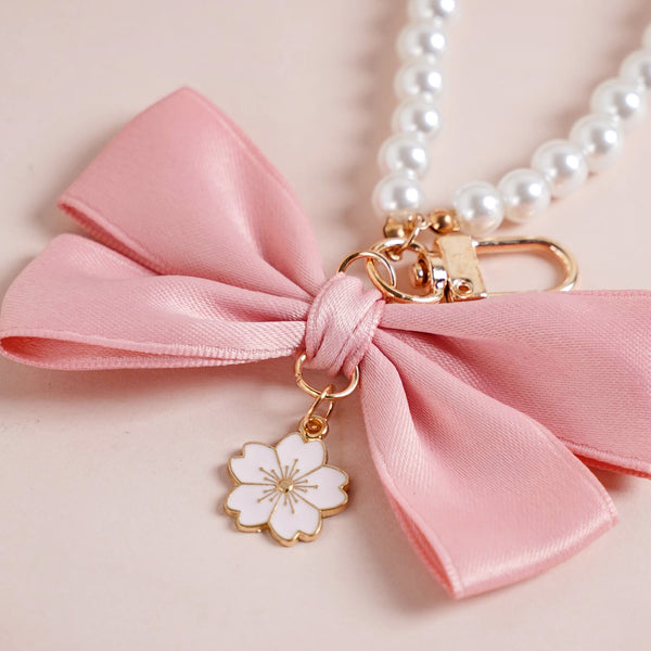 Pink Fantasy Bow Keyring With Pearls