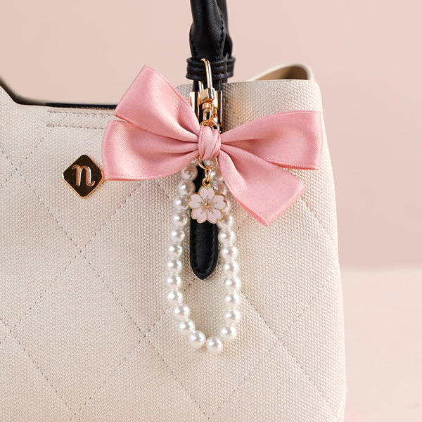 Pink Fantasy Bow Keyring With Pearls