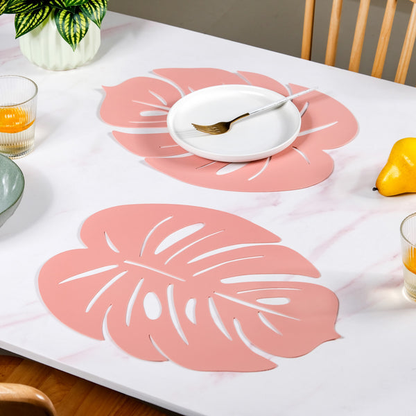 Pink Laser Cut Monstera Leaf Table Mat Set Of 6