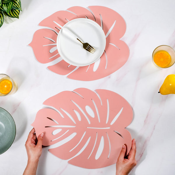 Pink Laser Cut Monstera Leaf Table Mat Set Of 6