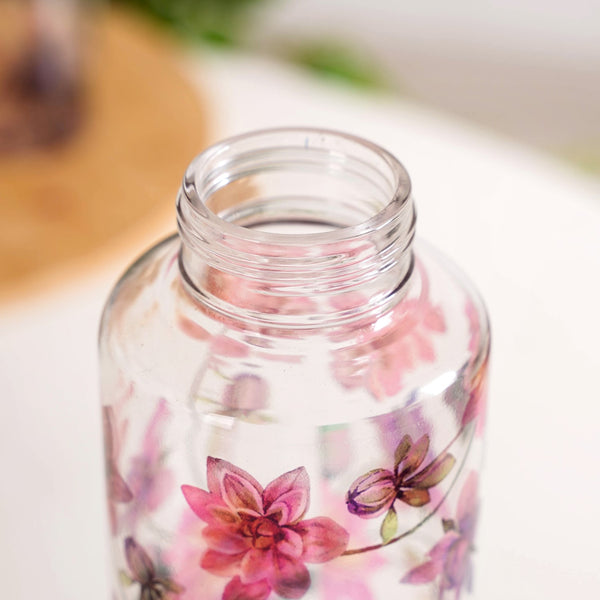 Pink Lotus Borosilicate Glass Leakproof Water Bottle 1000ml