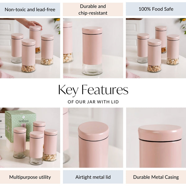 Winnie Pink Metal And Glass Container Set Of 4 1000ml