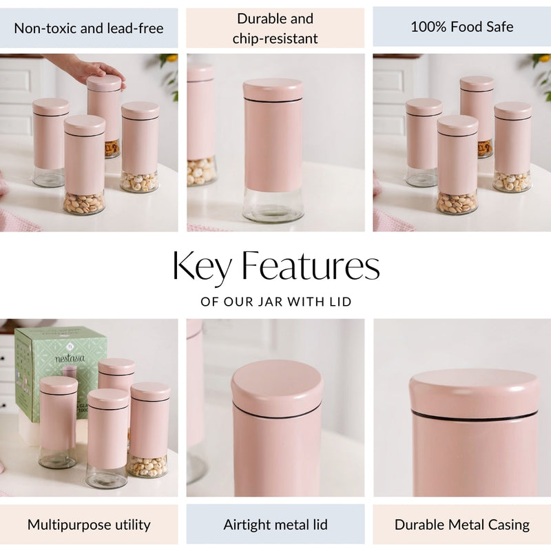 Pink Metal And Glass Container Set Of 4 1000ml