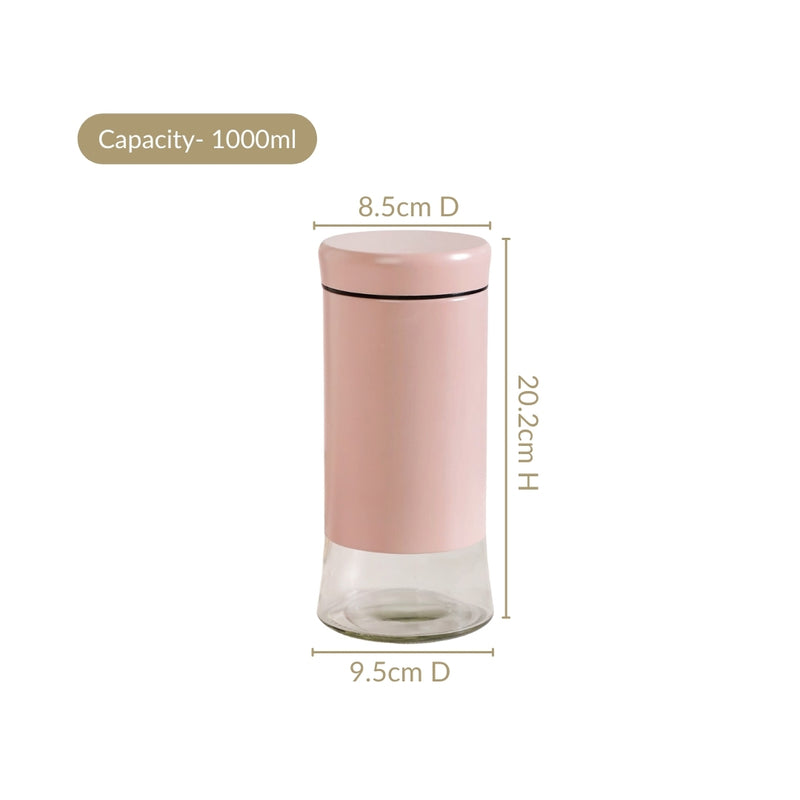 Pink Metal And Glass Container Set Of 4 1000ml