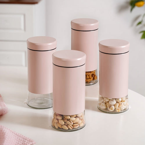 Pink Metal And Glass Container Set Of 4 1000ml