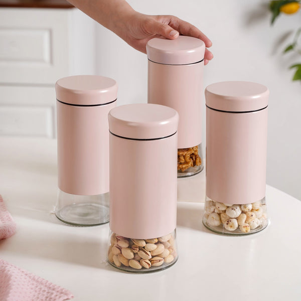 Storage Containers Baby Pink Tea Coffee Sugar Canisters Pink Metal