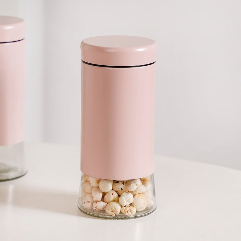 Pink Metal And Glass Container Set Of 4 1000ml
