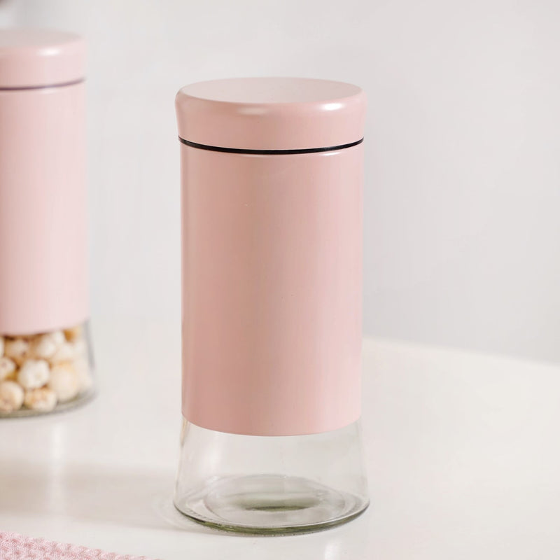 Pink Metal And Glass Container Set Of 4 1000ml
