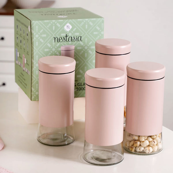 Winnie Pink Metal And Glass Container Set Of 4 1000ml