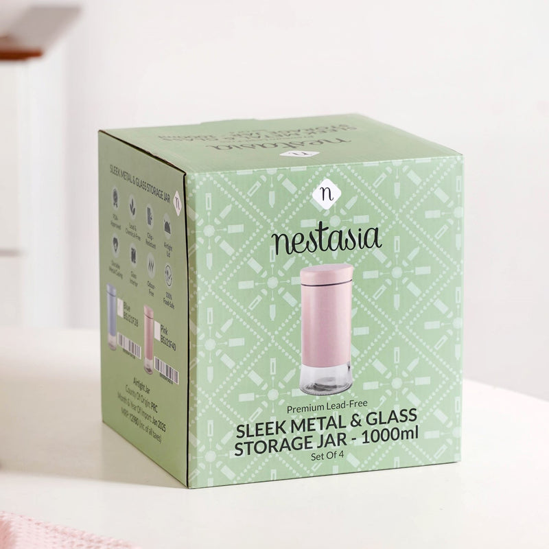 Pink Metal And Glass Container Set Of 4 1000ml