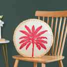 Pink Palm Embroidered Cotton Cushion Cover 45cm