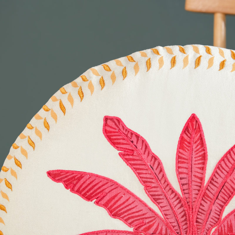 Pink Palm Embroidered Cotton Cushion Cover 45cm