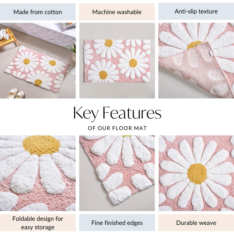 Pink Roseate Microfibre Floor Mat 85x53 Inch