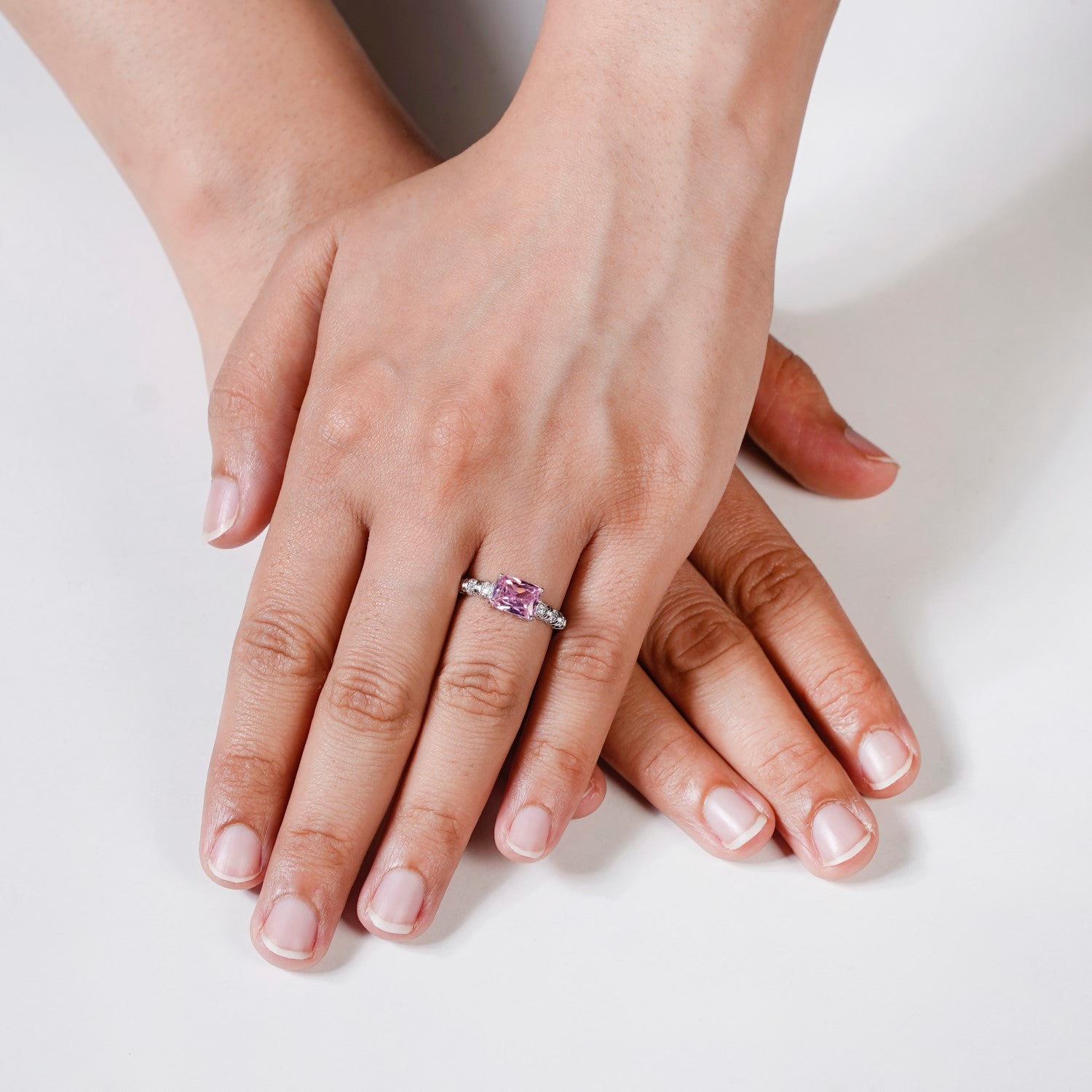 Ring Online Premium Pink Stone Geometric Ring Nestasia