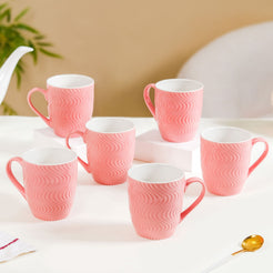 Pink Waves Texture Mug Set Of 6 230ml - Tea cups, tea cup set, ceramic tea cups, printed tea cups, coffee mugs, coffee cups, pink mugs