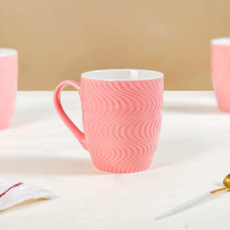 Pink Waves Texture Mug Set Of 6 230ml - Tea cups, tea cup set, ceramic tea cups, printed tea cups, coffee mugs, coffee cups, pink mugs