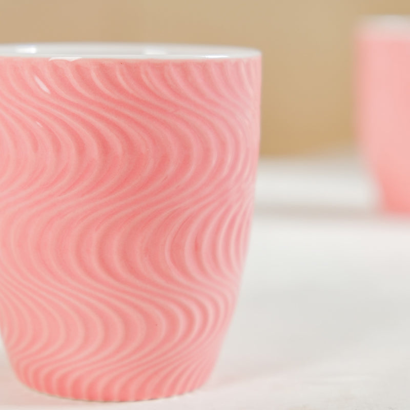 Pink Waves Texture Mug Set Of 6 230ml - Tea cups, tea cup set, ceramic tea cups, printed tea cups, coffee mugs, coffee cups, pink mugs