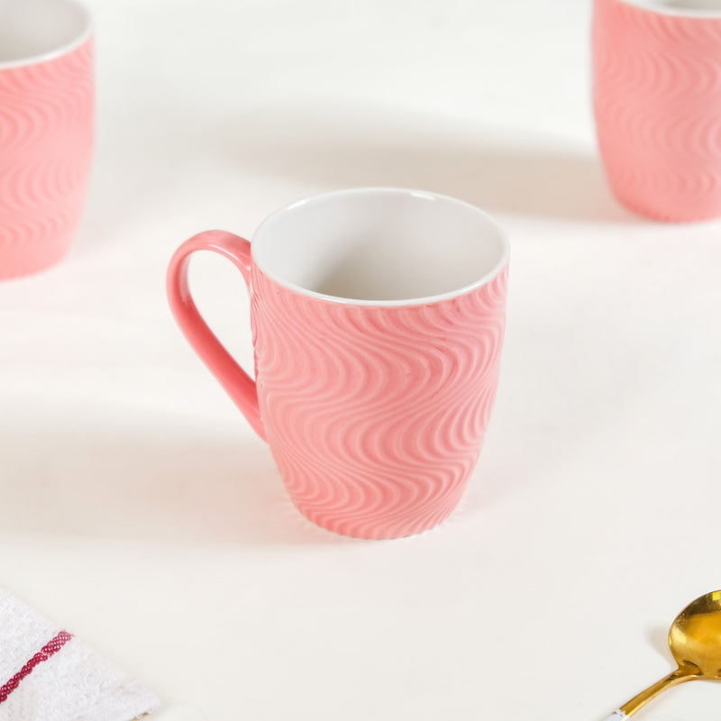 Pink Waves Texture Mug Set Of 6 230ml - Tea cups, tea cup set, ceramic tea cups, printed tea cups, coffee mugs, coffee cups, pink mugs