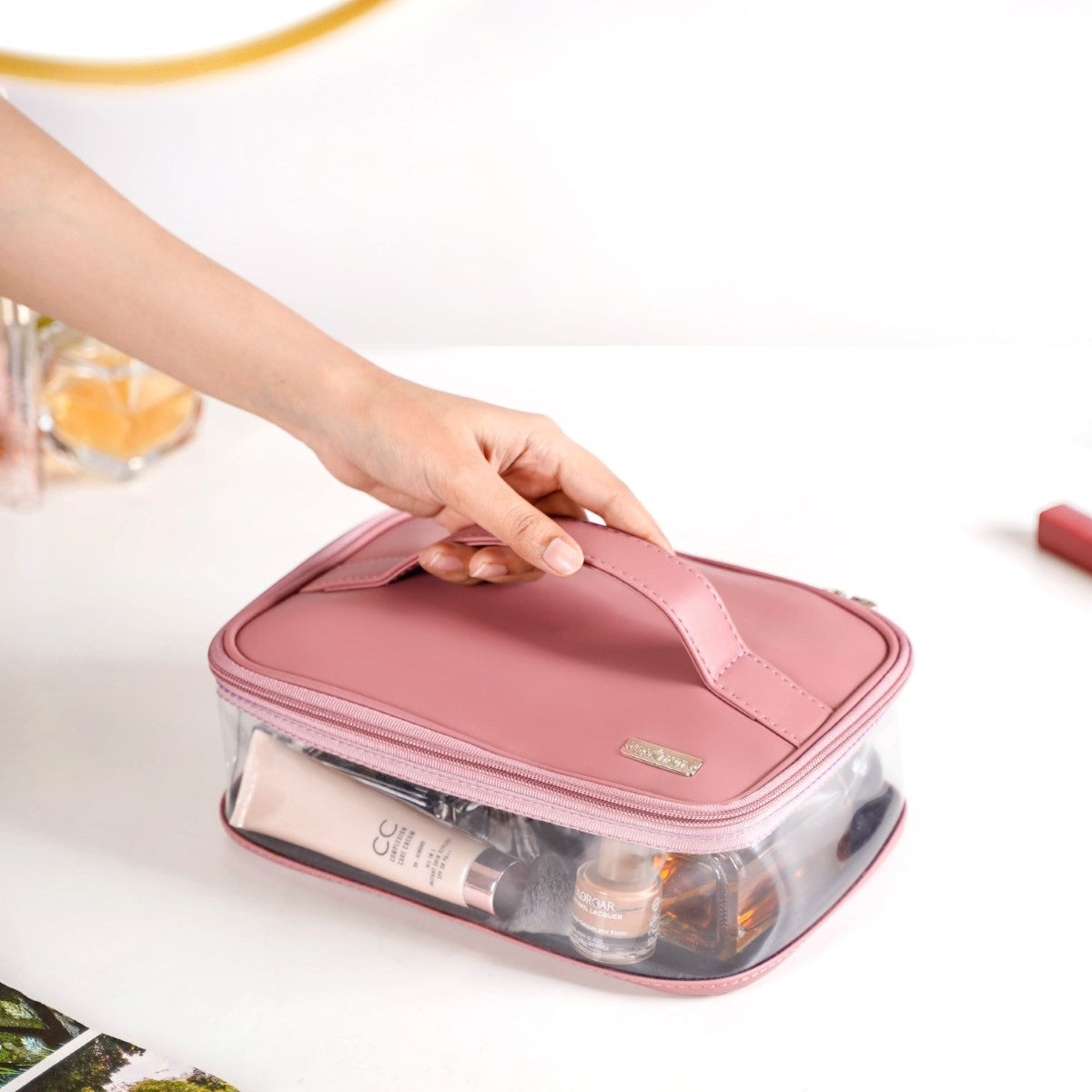 Chic Vegan Leather Toiletry Pouch Pink - Main Image