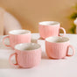 Pink Embossed Cappuccino Cup Set of 4 Large 490ml - Coffee mugs, coffee mug set, ceramic coffee mugs, cappuccino cup