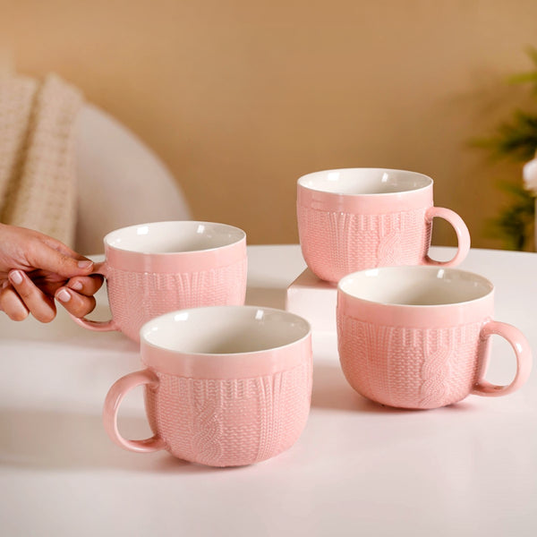 Pastel Pink Embossed Cappuccino Cup Set of 4 490ml