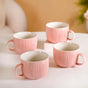 Pink Embossed Cappuccino Cup Set of 4 Large 490ml - Coffee mugs, coffee mug set, ceramic coffee mugs, cappuccino cup