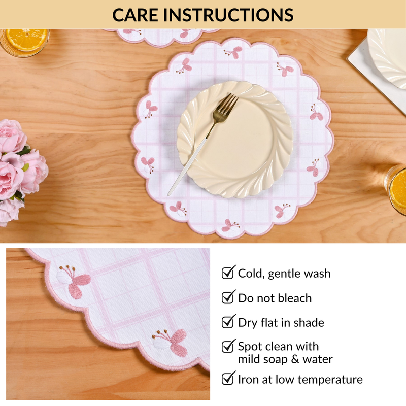 Pink Periwinkle Cotton Embroidered Table Mat Set Of 6