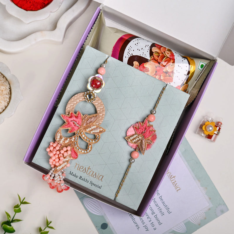 Pink Petal Rakhi Lumba Gift Set