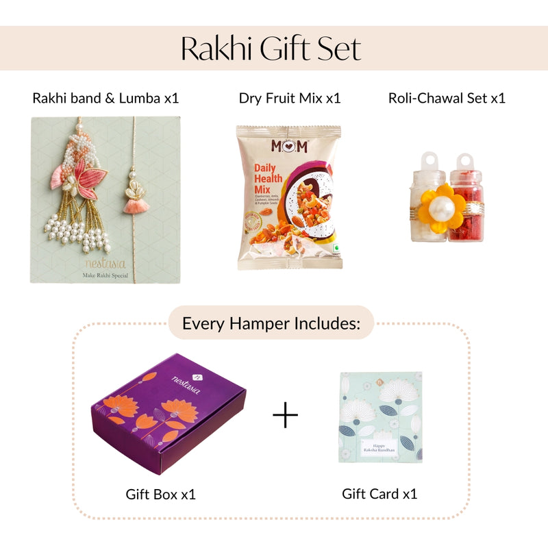Pink Beads Rakhi And Lumba Set For Couples