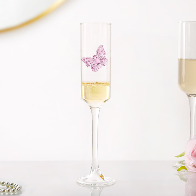 Pink Butterfly Champagne Flute Glass 200ml