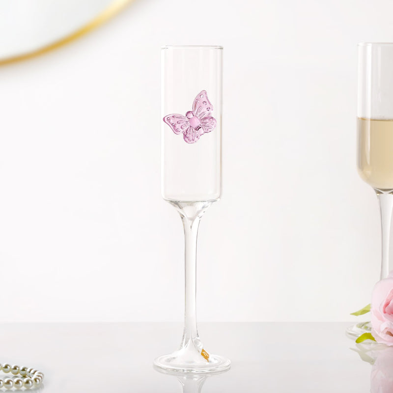 Pink Butterfly Champagne Flute Glass 200ml