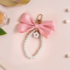 Pink Fantasy Bow Keyring With Pearls