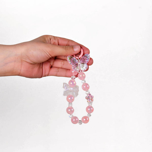 Pink Garden Charm Keyring With Beads