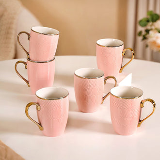 Set of 6 Pink Geometric Design Mug 330ml - Coffee mugs, coffee mug set, ceramic coffee mugs