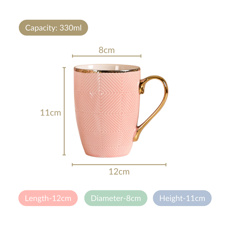 Set of 6 Pink Geometric Design Mug 330ml - Coffee mugs, coffee mug set, ceramic coffee mugs