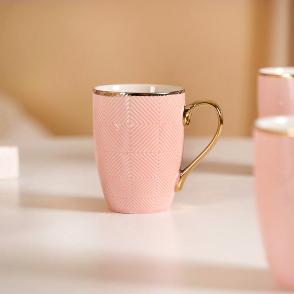 Set of 6 Pink Geometric Design Mug Set of 6 330ml