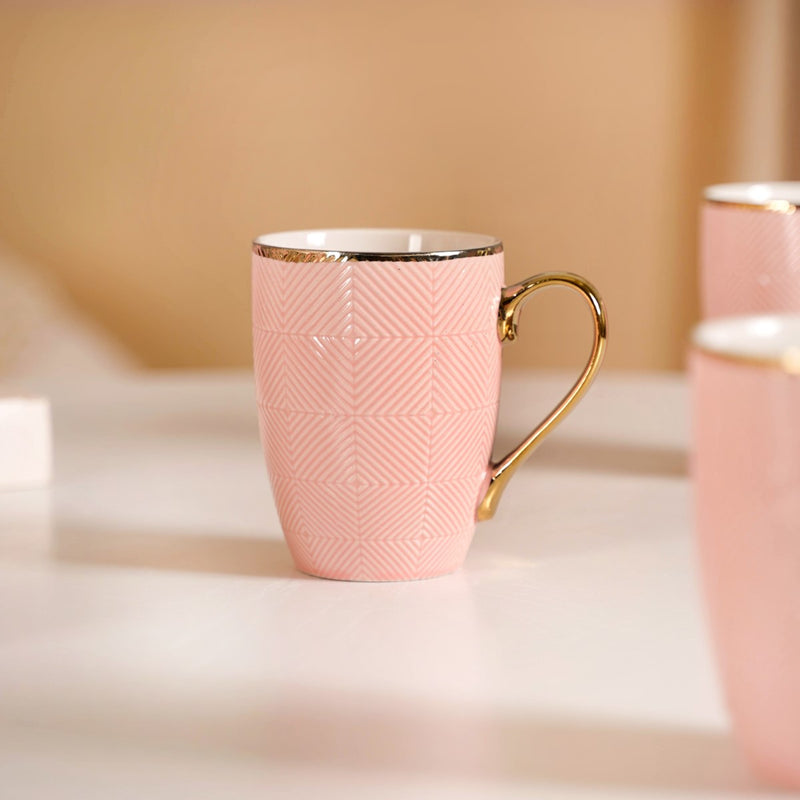 Set of 6 Pink Geometric Design Mug 330ml - Coffee mugs, coffee mug set, ceramic coffee mugs