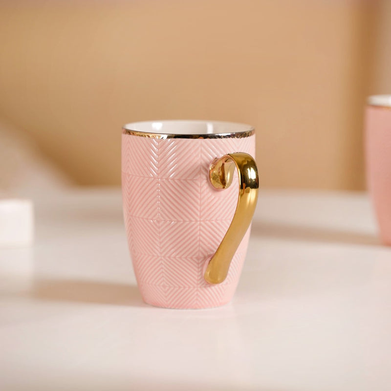 Set of 6 Pink Geometric Design Mug 330ml - Coffee mugs, coffee mug set, ceramic coffee mugs