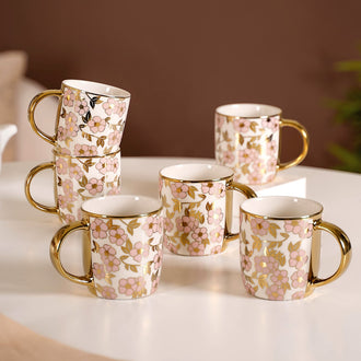 Luxury Pink Blossom Cup Set of 6 330ml - Coffee mugs, coffee mug set, ceramic coffee mugs, tea cup set, tea cups, printed mugs