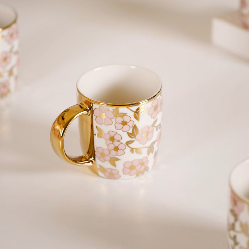 Luxury Pink Blossom Cup Set of 6 330ml - Coffee mugs, coffee mug set, ceramic coffee mugs, tea cup set, tea cups, printed mugs