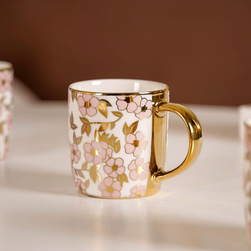 Luxury Pink Blossom Cup Set of 6 330ml - Coffee mugs, coffee mug set, ceramic coffee mugs, tea cup set, tea cups, printed mugs