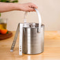 Pinstripe Stainless Steel Ice Bucket With Tongs 2000ml